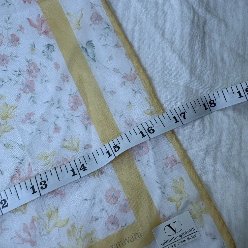 Valentino Garavani Scarf Handkerchief Floral Cotton White Yellow Pink Logo 16.5